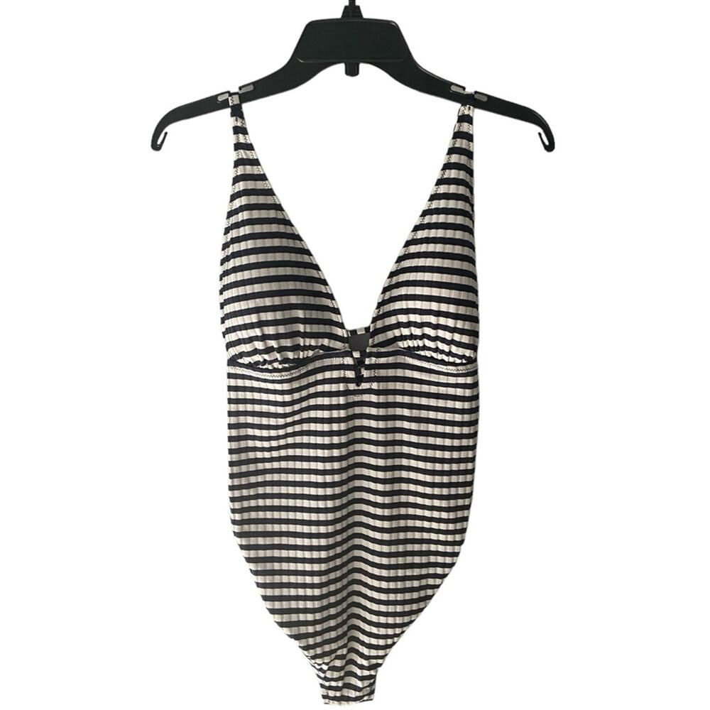 A Pea in the Pod Black and White Striped One Piece Swimsuit